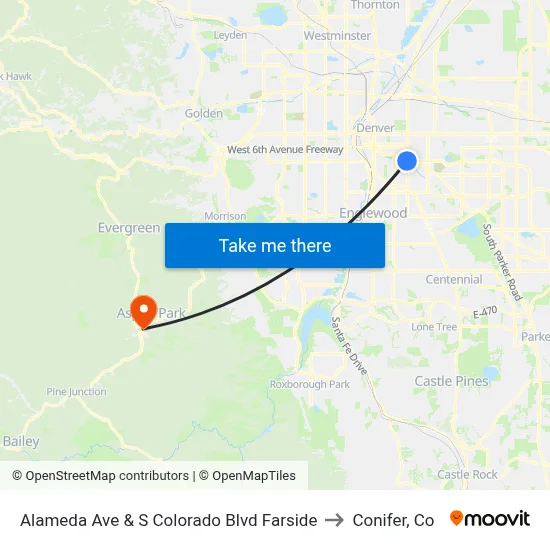 Alameda Ave & S Colorado Blvd Farside to Conifer, Co map