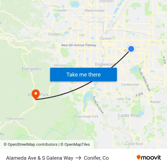 Alameda Ave & S Galena Way to Conifer, Co map
