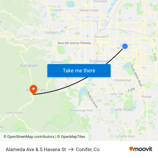 Alameda Ave & S Havana St to Conifer, Co map