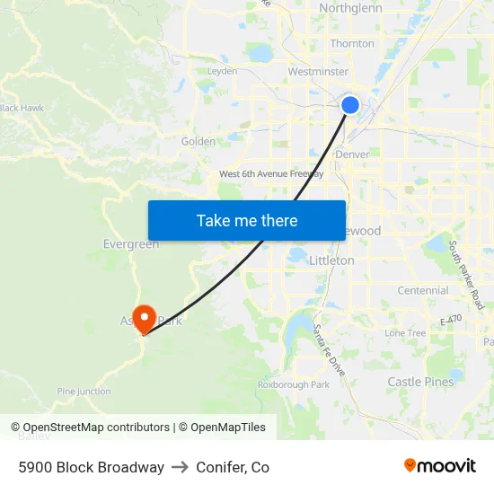 5900 Block Broadway to Conifer, Co map