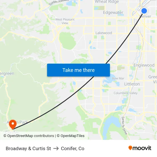 Broadway & Curtis St to Conifer, Co map