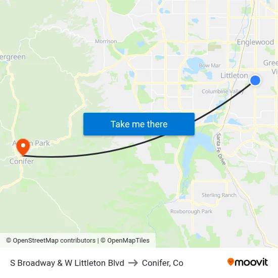 S Broadway & W Littleton Blvd to Conifer, Co map