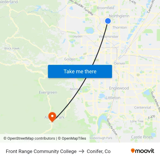 Front Range Community College to Conifer, Co map