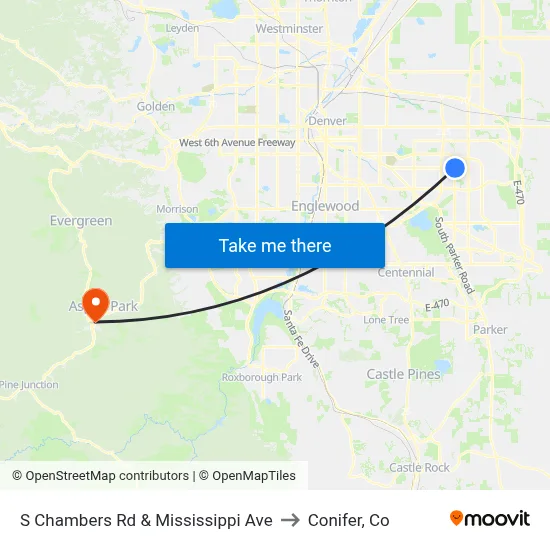 S Chambers Rd & Mississippi Ave to Conifer, Co map