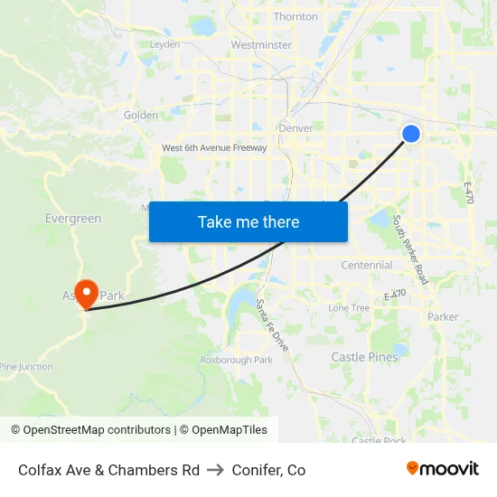 Colfax Ave & Chambers Rd to Conifer, Co map