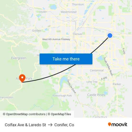 Colfax Ave & Laredo St to Conifer, Co map