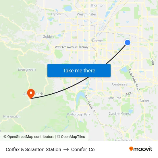 Colfax & Scranton Station to Conifer, Co map