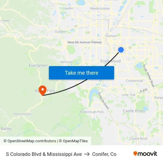 S Colorado Blvd & Mississippi Ave to Conifer, Co map