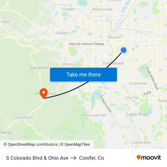 S Colorado Blvd & Ohio Ave to Conifer, Co map
