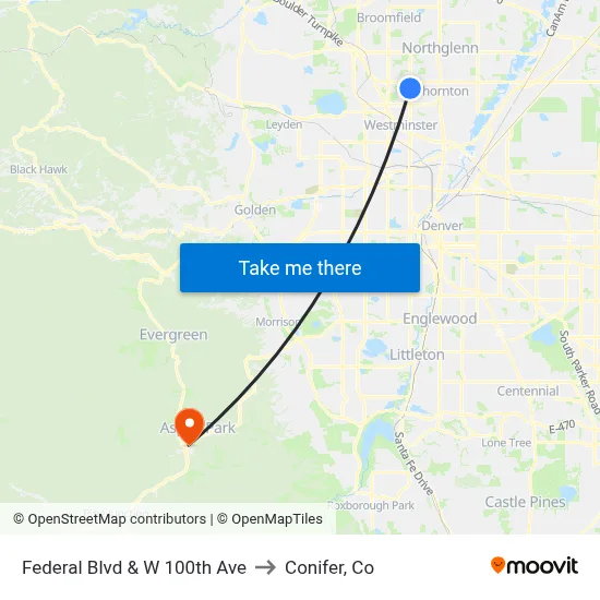 Federal Blvd & W 100th Ave to Conifer, Co map