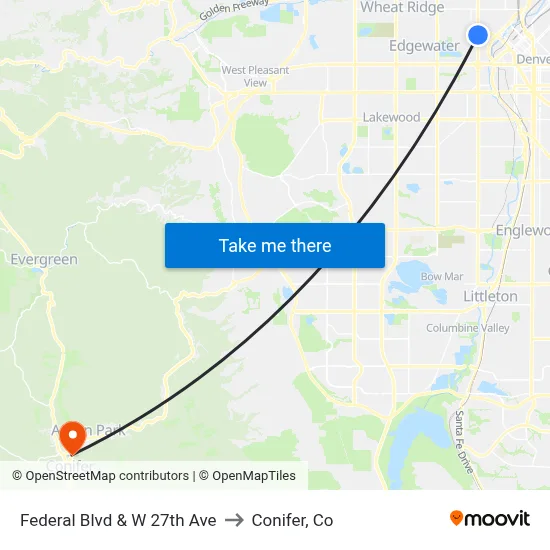 Federal Blvd & W 27th Ave to Conifer, Co map