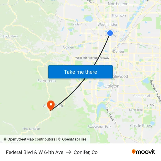 Federal Blvd & W 64th Ave to Conifer, Co map