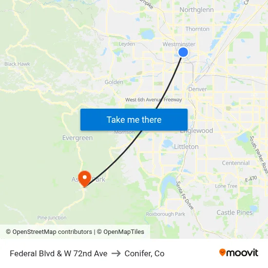Federal Blvd & W 72nd Ave to Conifer, Co map