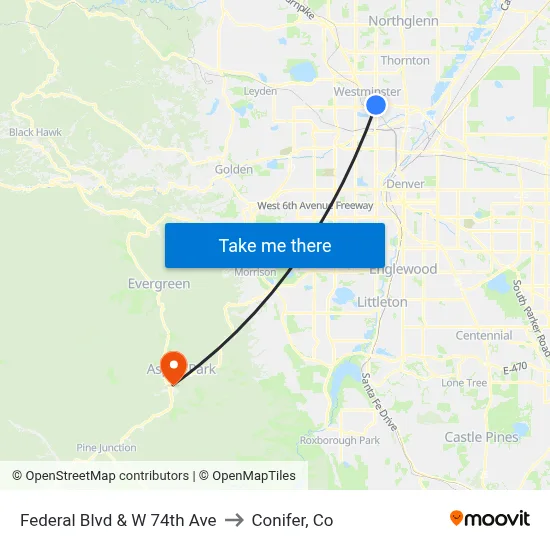 Federal Blvd & W 74th Ave to Conifer, Co map
