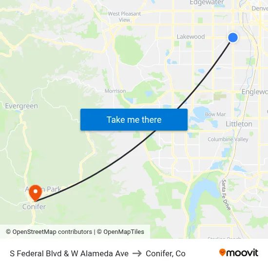 S Federal Blvd & W Alameda Ave to Conifer, Co map