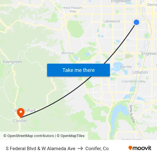 S Federal Blvd & W Alameda Ave to Conifer, Co map