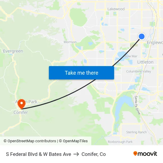 S Federal Blvd & W Bates Ave to Conifer, Co map
