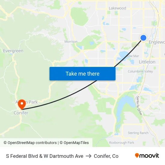 S Federal Blvd & W Dartmouth Ave to Conifer, Co map