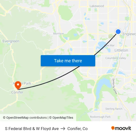 S Federal Blvd & W Floyd Ave to Conifer, Co map