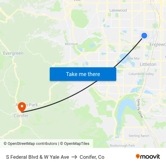S Federal Blvd & W Yale Ave to Conifer, Co map