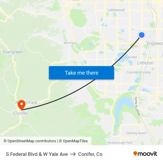 S Federal Blvd & W Yale Ave to Conifer, Co map