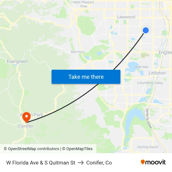W Florida Ave & S Quitman St to Conifer, Co map
