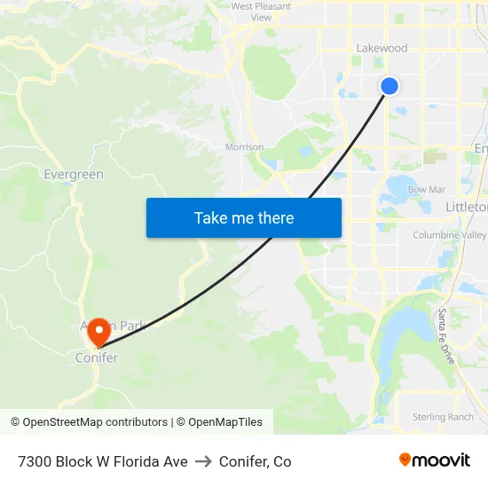 7300 Block W Florida Ave to Conifer, Co map