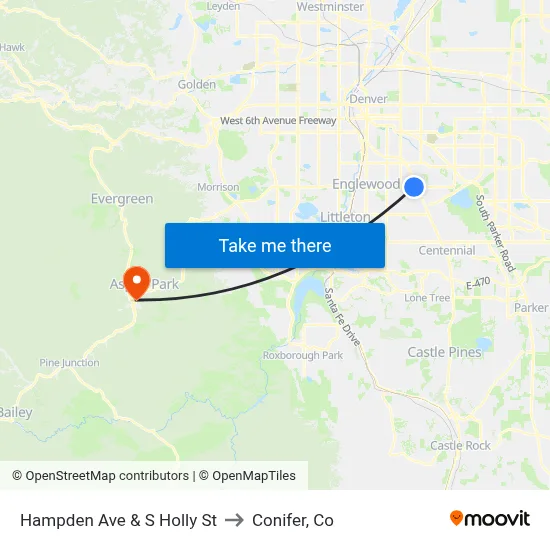 Hampden Ave & S Holly St to Conifer, Co map