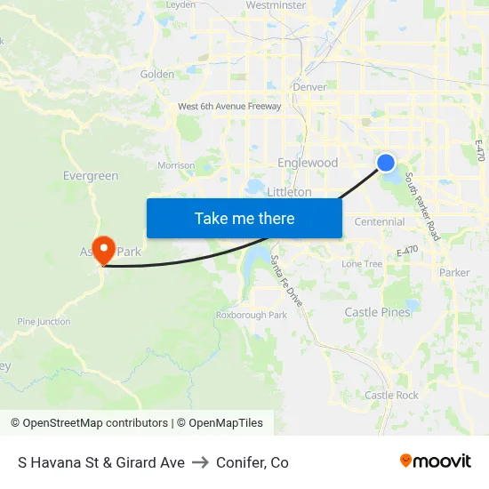 S Havana St & Girard Ave to Conifer, Co map