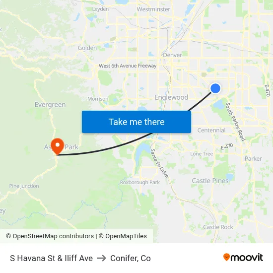 S Havana St & Iliff Ave to Conifer, Co map