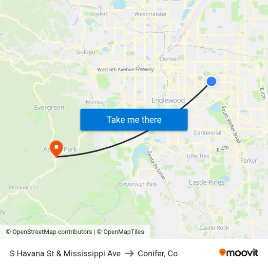 S Havana St & Mississippi Ave to Conifer, Co map