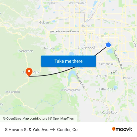 S Havana St & Yale Ave to Conifer, Co map