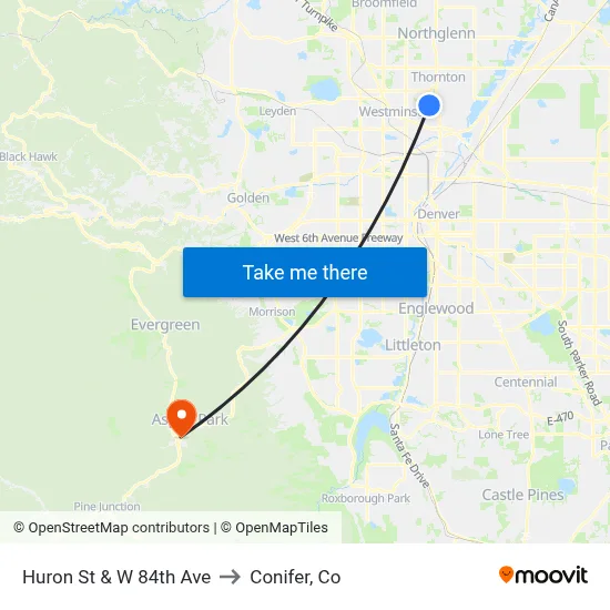 Huron St & W 84th Ave to Conifer, Co map
