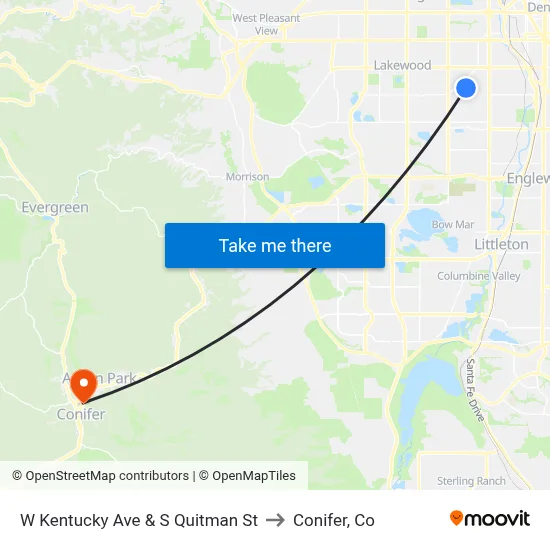 W Kentucky Ave & S Quitman St to Conifer, Co map