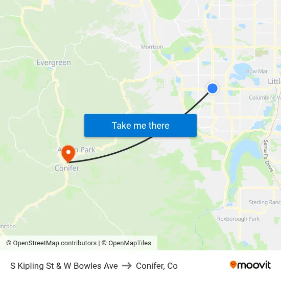 S Kipling St & W Bowles Ave to Conifer, Co map
