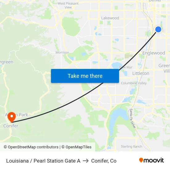 Louisiana / Pearl Station Gate A to Conifer, Co map