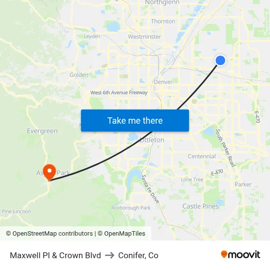 Maxwell Pl & Crown Blvd to Conifer, Co map