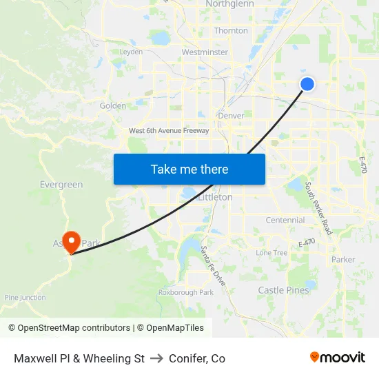 Maxwell Pl & Wheeling St to Conifer, Co map