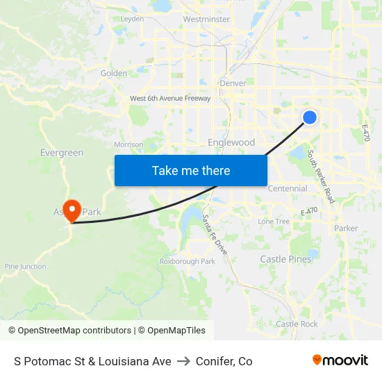 S Potomac St & Louisiana Ave to Conifer, Co map