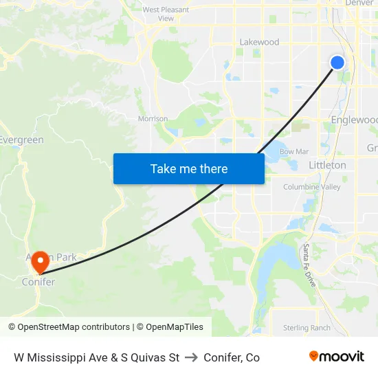 W Mississippi Ave & S Quivas St to Conifer, Co map