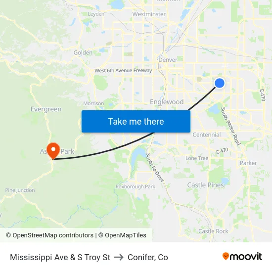Mississippi Ave & S Troy St to Conifer, Co map