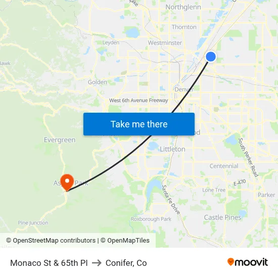 Monaco St & 65th Pl to Conifer, Co map