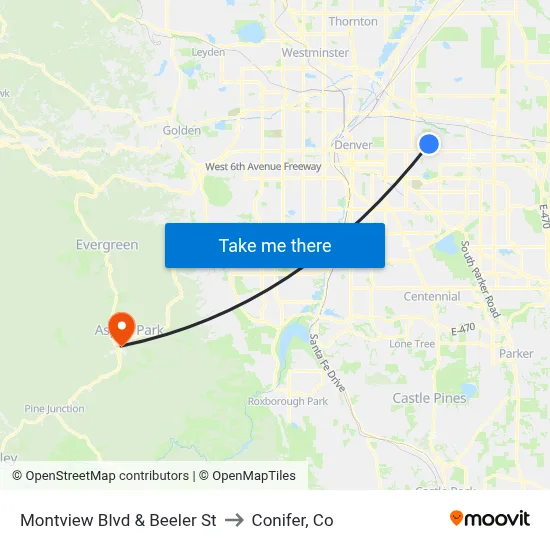 Montview Blvd & Beeler St to Conifer, Co map
