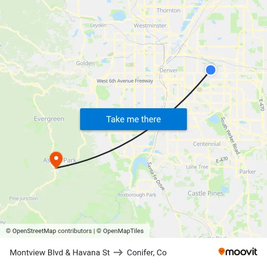 Montview Blvd & Havana St to Conifer, Co map