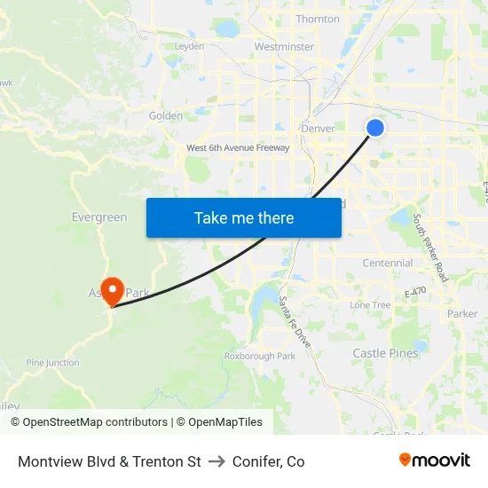 Montview Blvd & Trenton St to Conifer, Co map