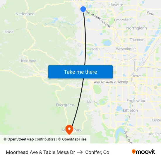 Moorhead Ave & Table Mesa Dr to Conifer, Co map