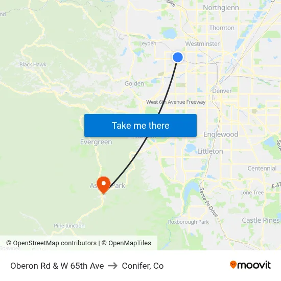 Oberon Rd & W 65th Ave to Conifer, Co map