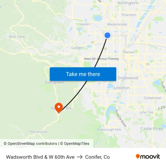 Wadsworth Blvd & W 60th Ave to Conifer, Co map