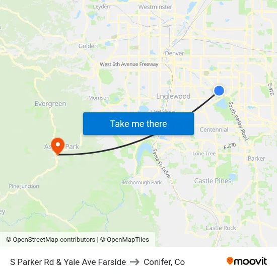 S Parker Rd & Yale Ave Farside to Conifer, Co map