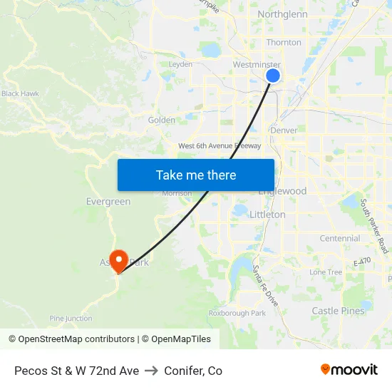 Pecos St & W 72nd Ave to Conifer, Co map